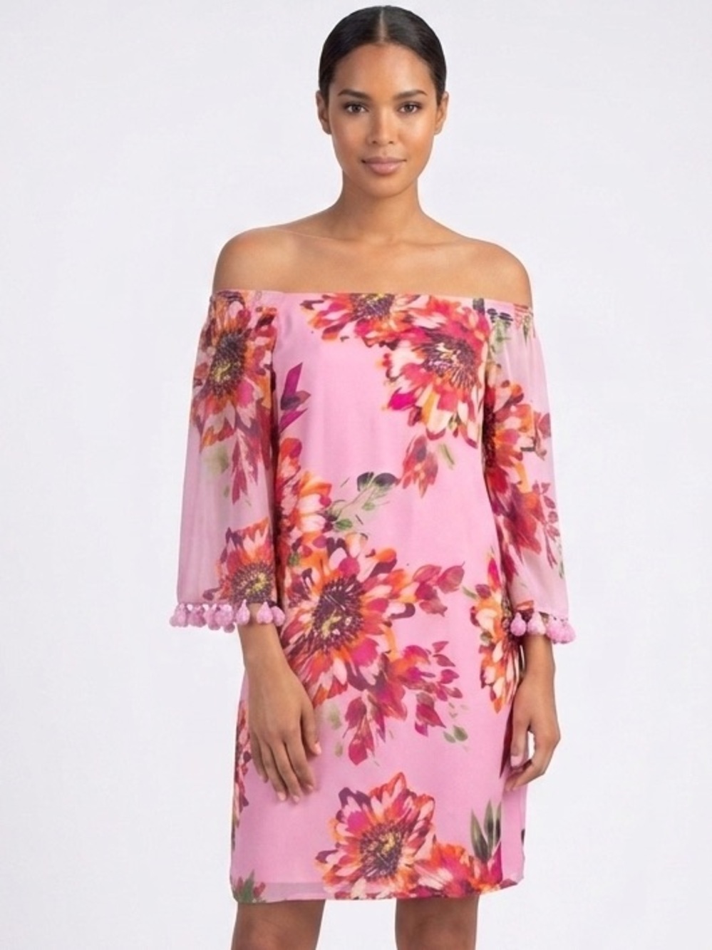 Trina Turk Amaris Silk Dress Desert Bloom Floral Tassel Sleeve Medium
